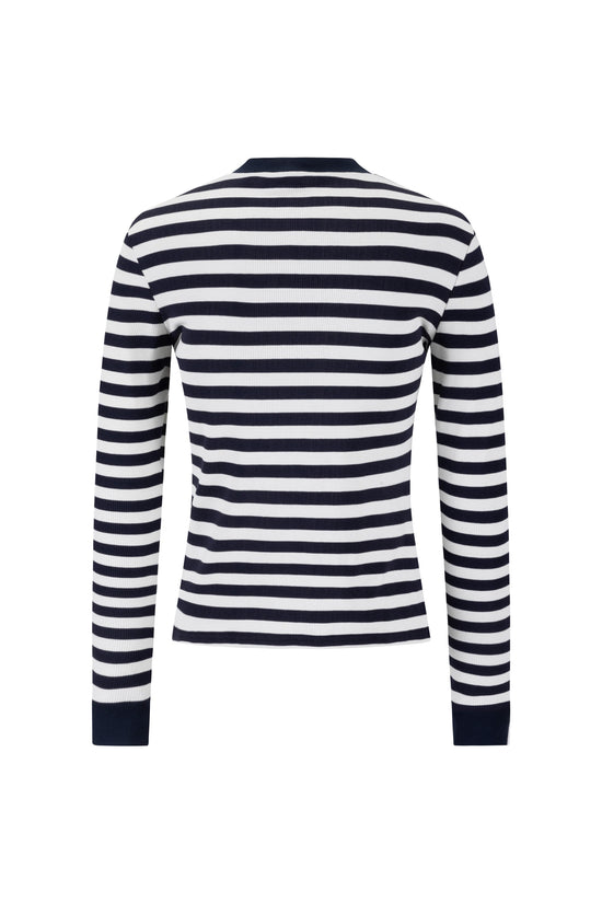 Striped V-Neck Top - Navy