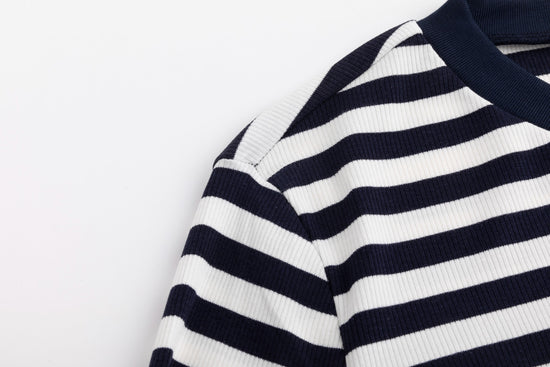 Striped V-Neck Top - Navy