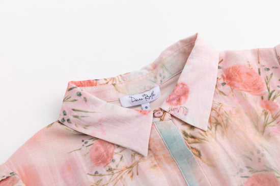 Butterfly Print Pink Dress With Braided Belt