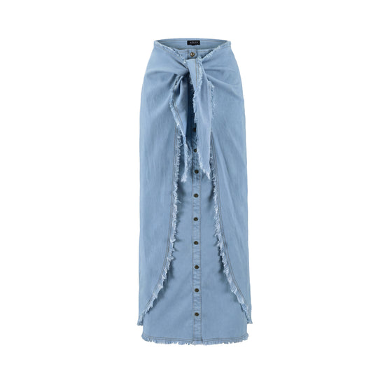 Denim Fringed Flap Skirt
