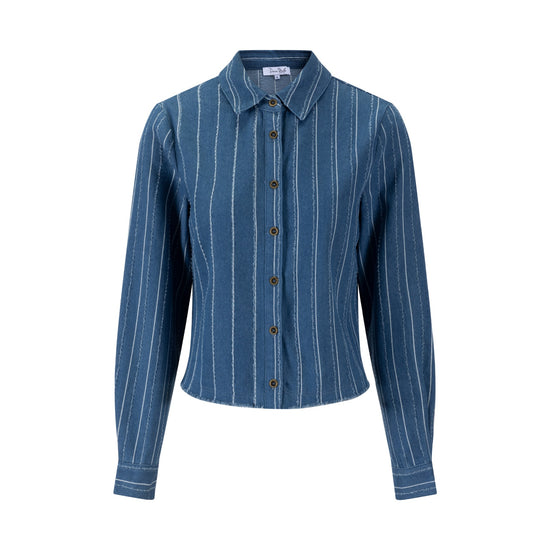 White And Ragged Stripes Denim Shirt