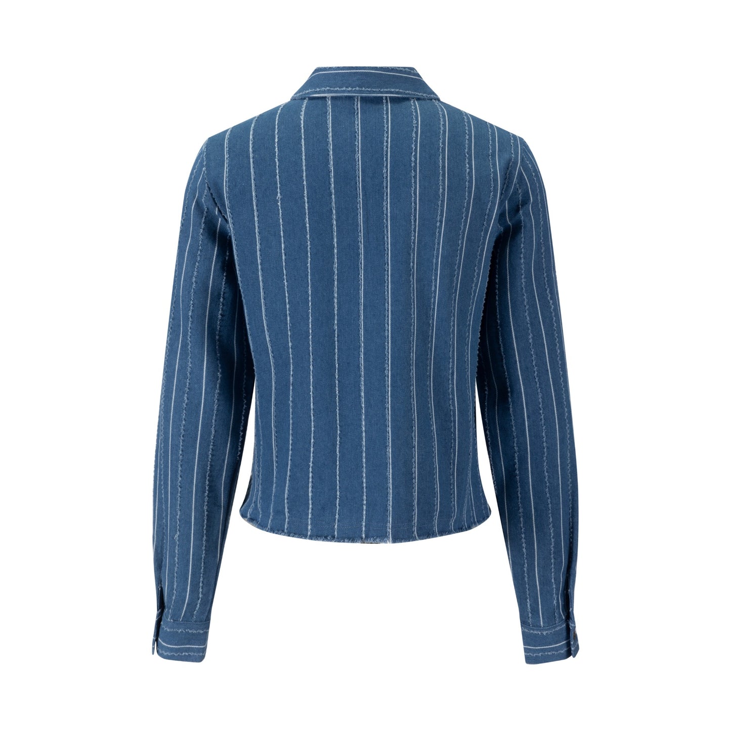 White And Ragged Stripes Denim Shirt