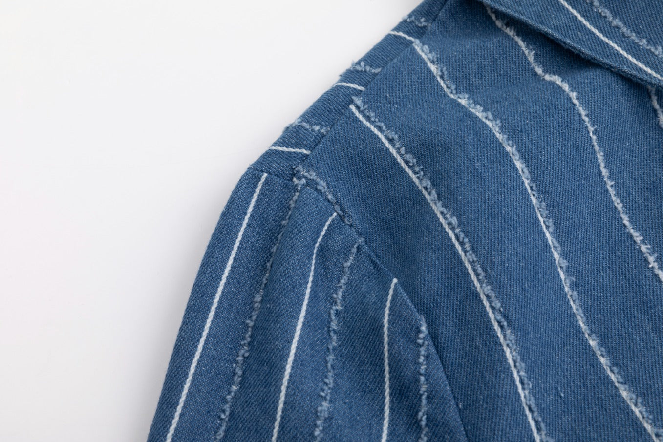 White And Ragged Stripes Denim Shirt
