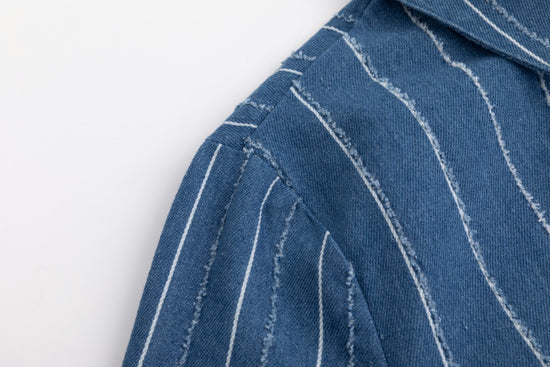 White And Ragged Stripes Denim Shirt