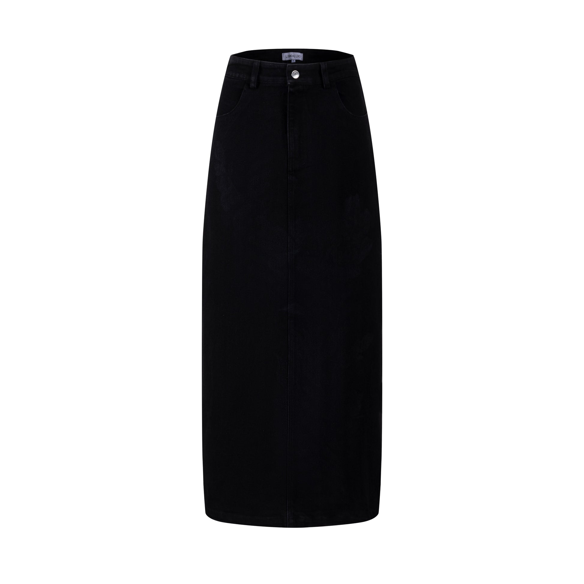 Acid Washed Flower Print Denim Skirt - Black