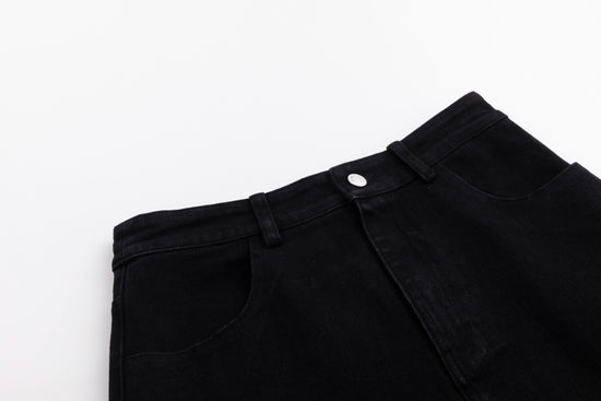 Acid Washed Flower Print Denim Skirt - Black