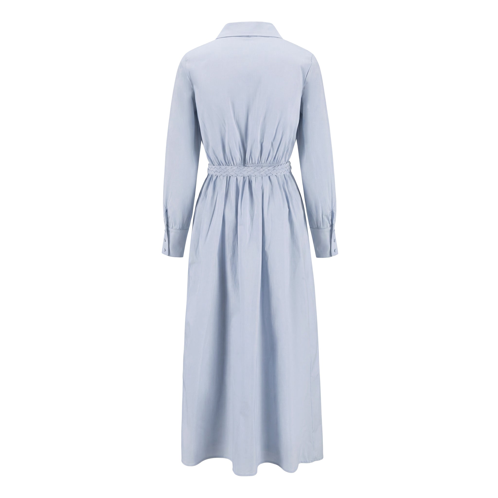 Cotton Slate Blue Belted Dress