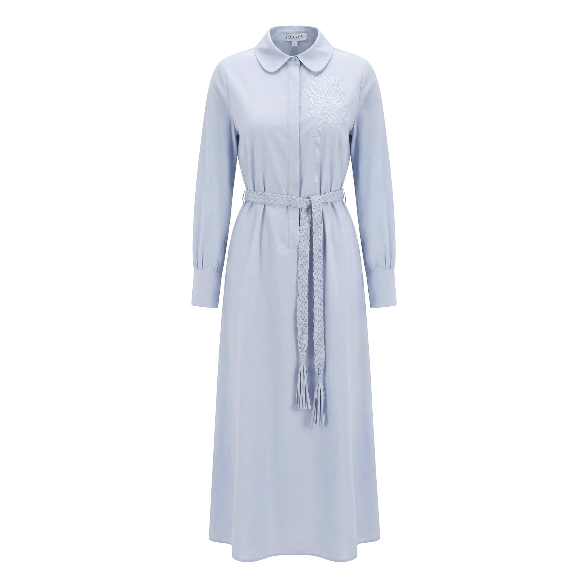 Cotton Slate Blue Belted Dress