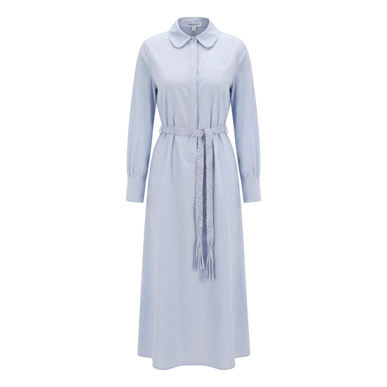 Cotton Slate Blue Belted Dress
