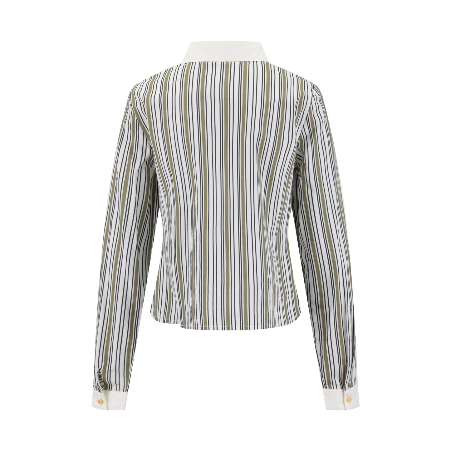 Solid Collar Striped Blouse - Green Moss