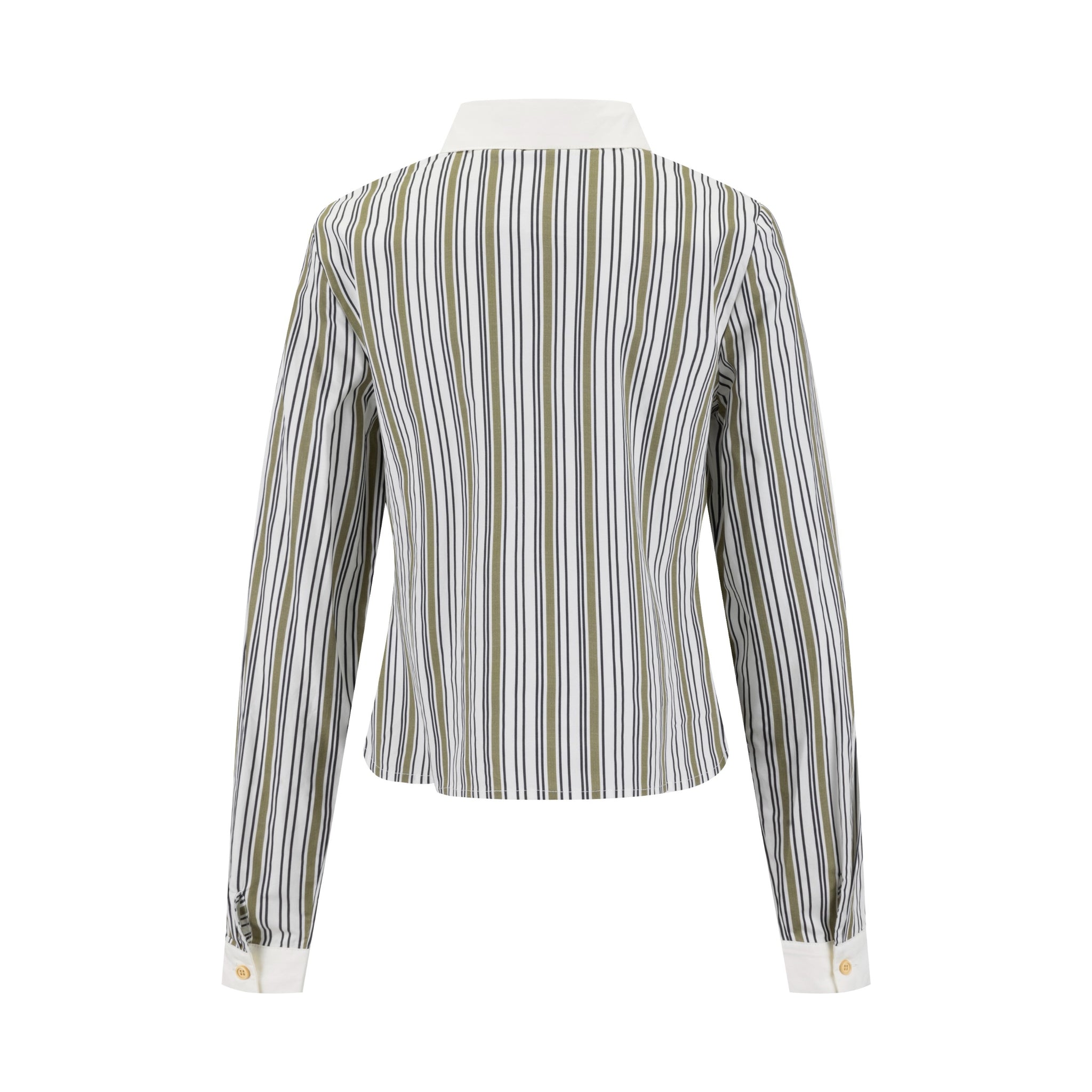 Solid Collar Striped Blouse - Green Moss