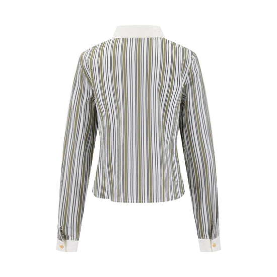 Solid Collar Striped Blouse - Green Moss