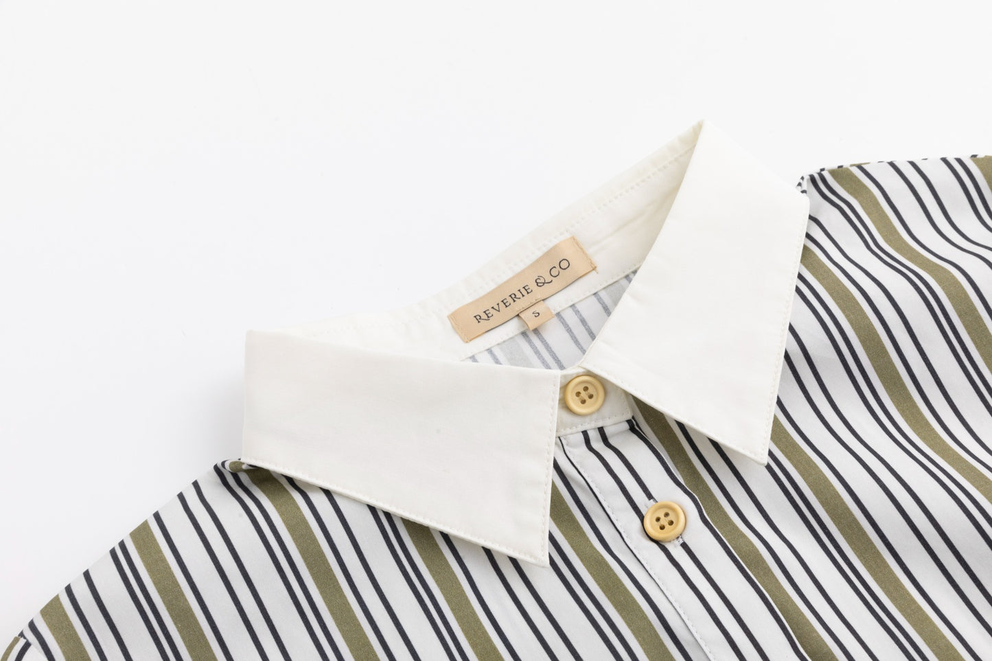 Solid Collar Striped Blouse - Green Moss