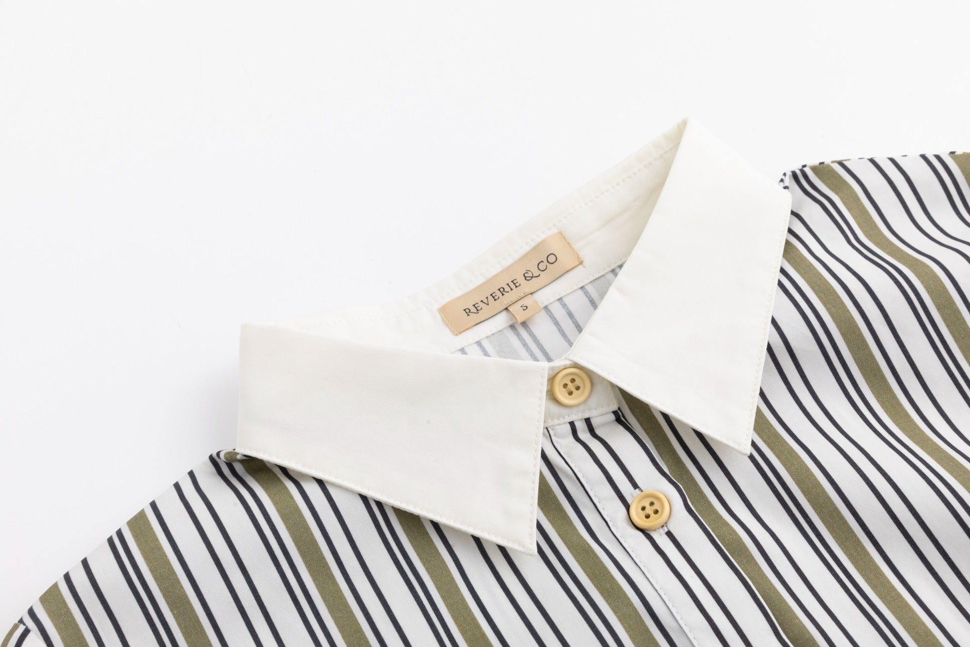 Solid Collar Striped Blouse - Green Moss