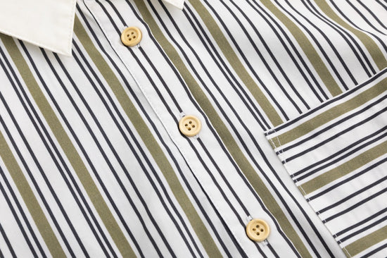 Solid Collar Striped Blouse - Green Moss