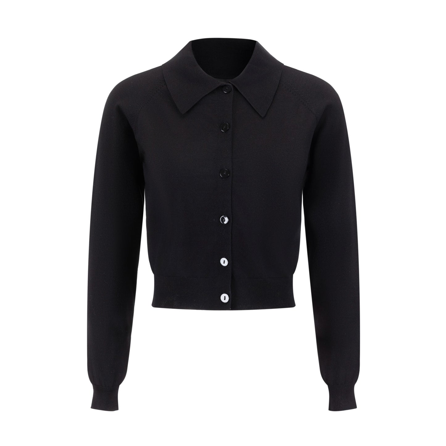 Knit Cardigan With Collar And Flower Buttons - Black
