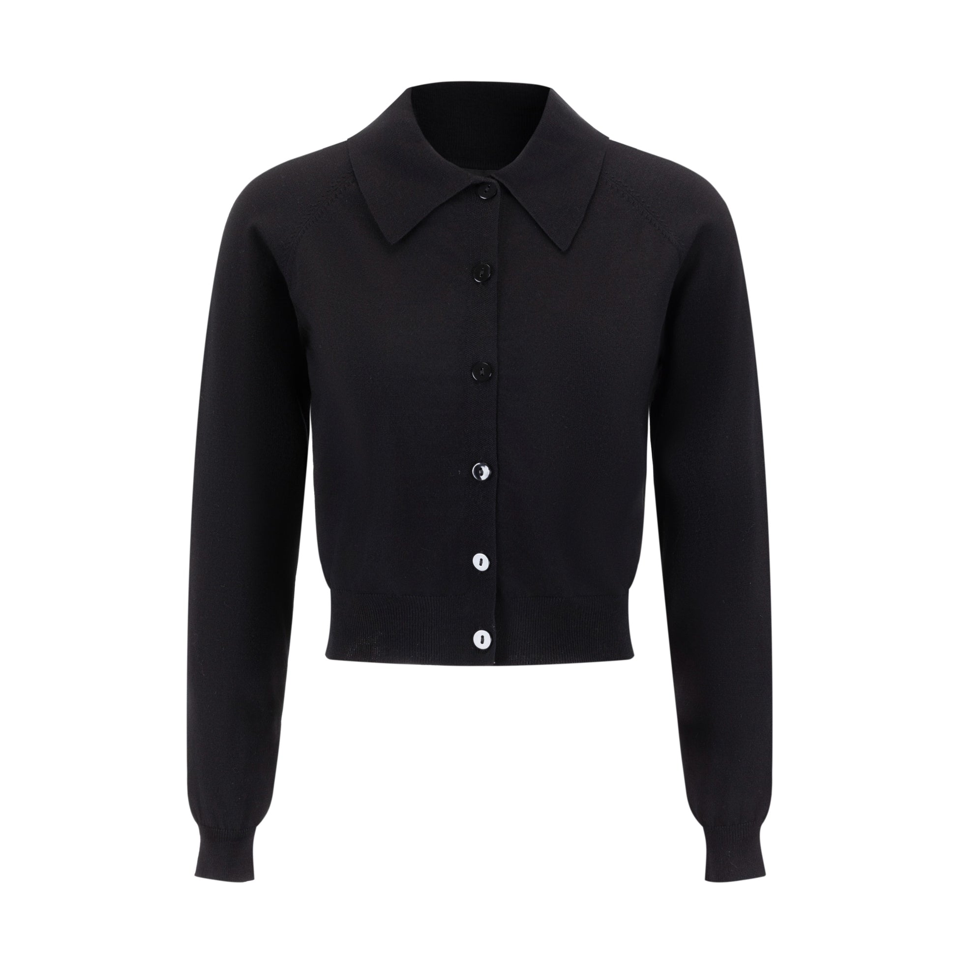 Knit Cardigan With Collar And Flower Buttons - Black