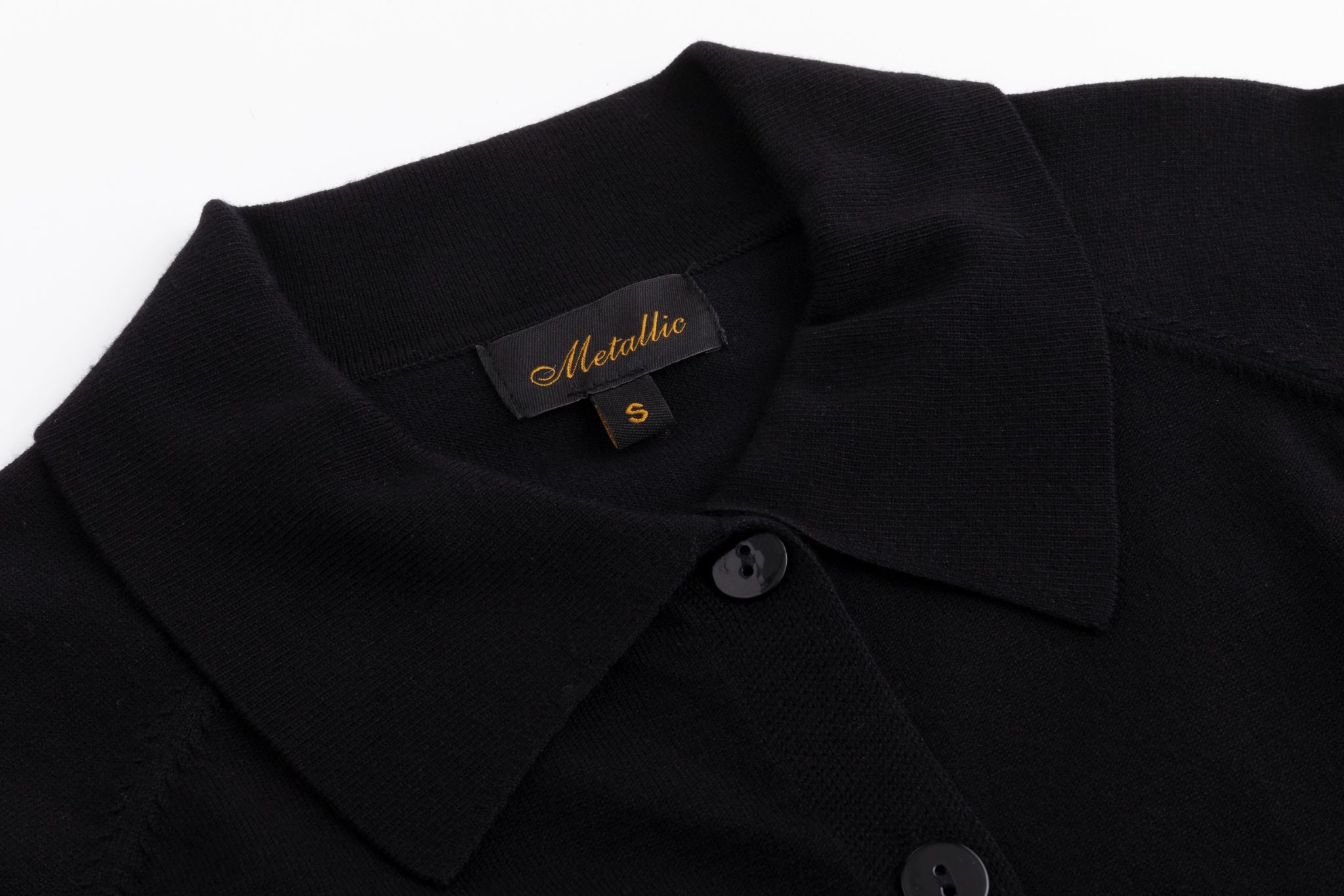 Knit Cardigan With Collar And Flower Buttons - Black
