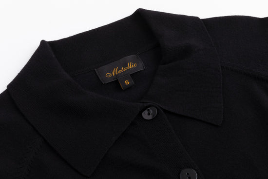 Knit Cardigan With Collar And Flower Buttons - Black