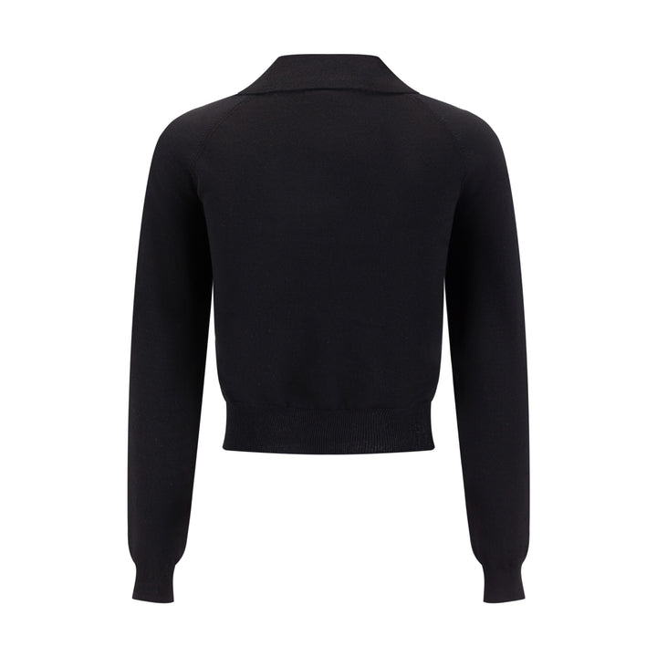 Knit Cardigan With Collar And Flower Buttons - Black