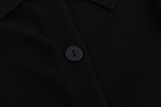 Knit Cardigan With Collar And Flower Buttons - Black