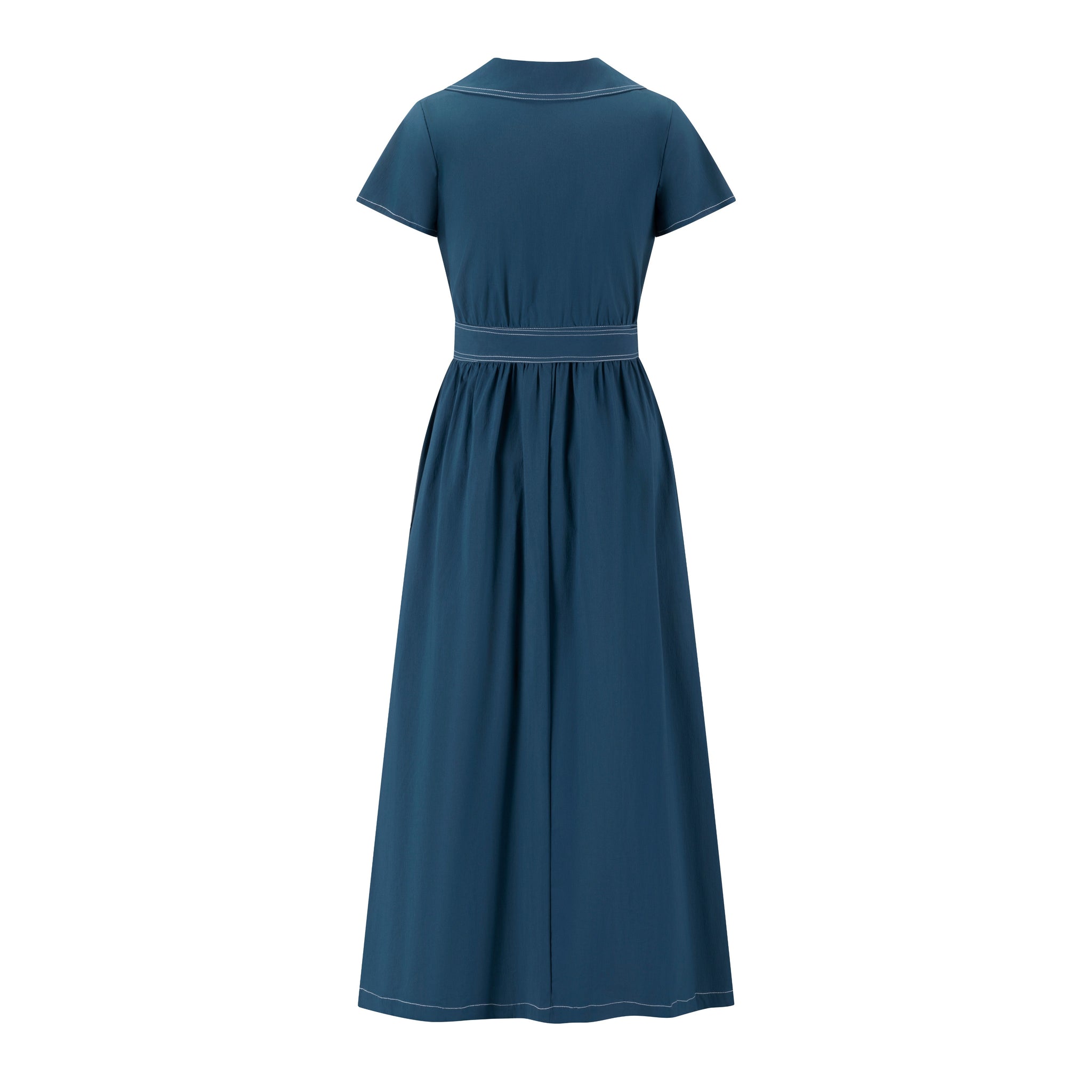Cotton Jumper with Embroidered Belt - Blue