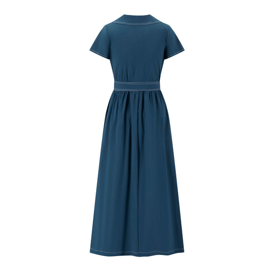 Cotton Jumper with Embroidered Belt - Blue