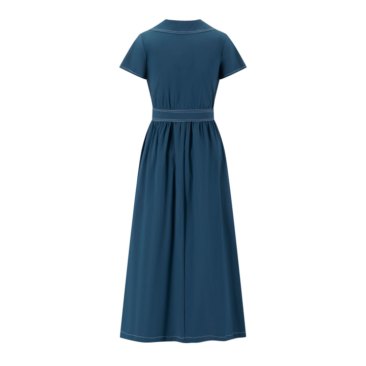 Cotton Jumper with Embroidered Belt - Blue