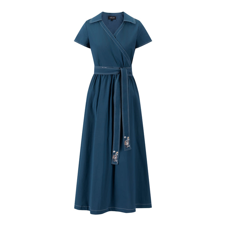 Cotton Jumper with Embroidered Belt - Blue