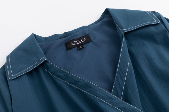 Cotton Jumper with Embroidered Belt - Blue