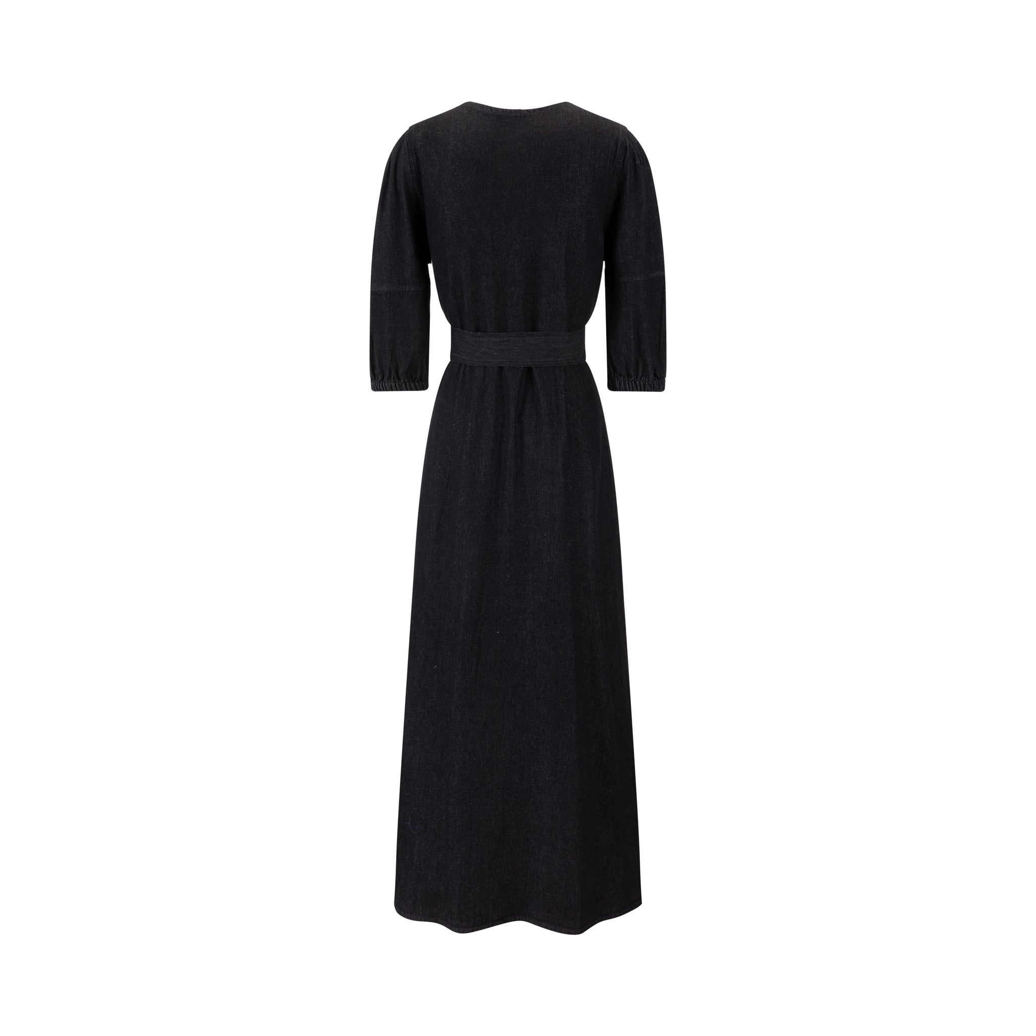 Lantern 3/4 Sleeve Denim Dress - Black