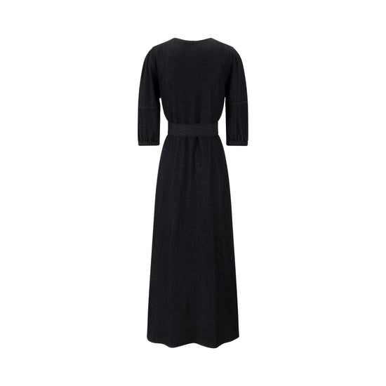 Lantern 3/4 Sleeve Denim Dress - Black
