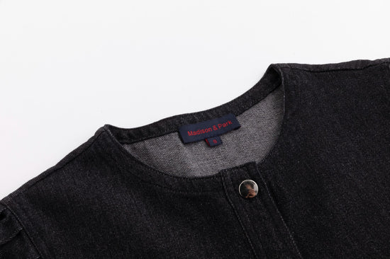 Lantern 3/4 Sleeve Denim Dress - Black