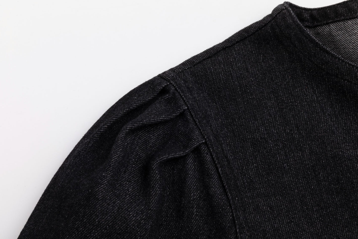 Lantern 3/4 Sleeve Denim Dress - Black