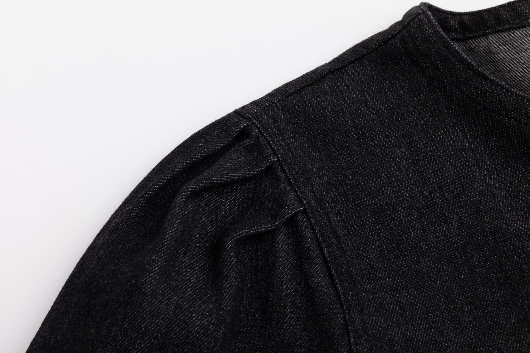 Lantern 3/4 Sleeve Denim Dress - Black