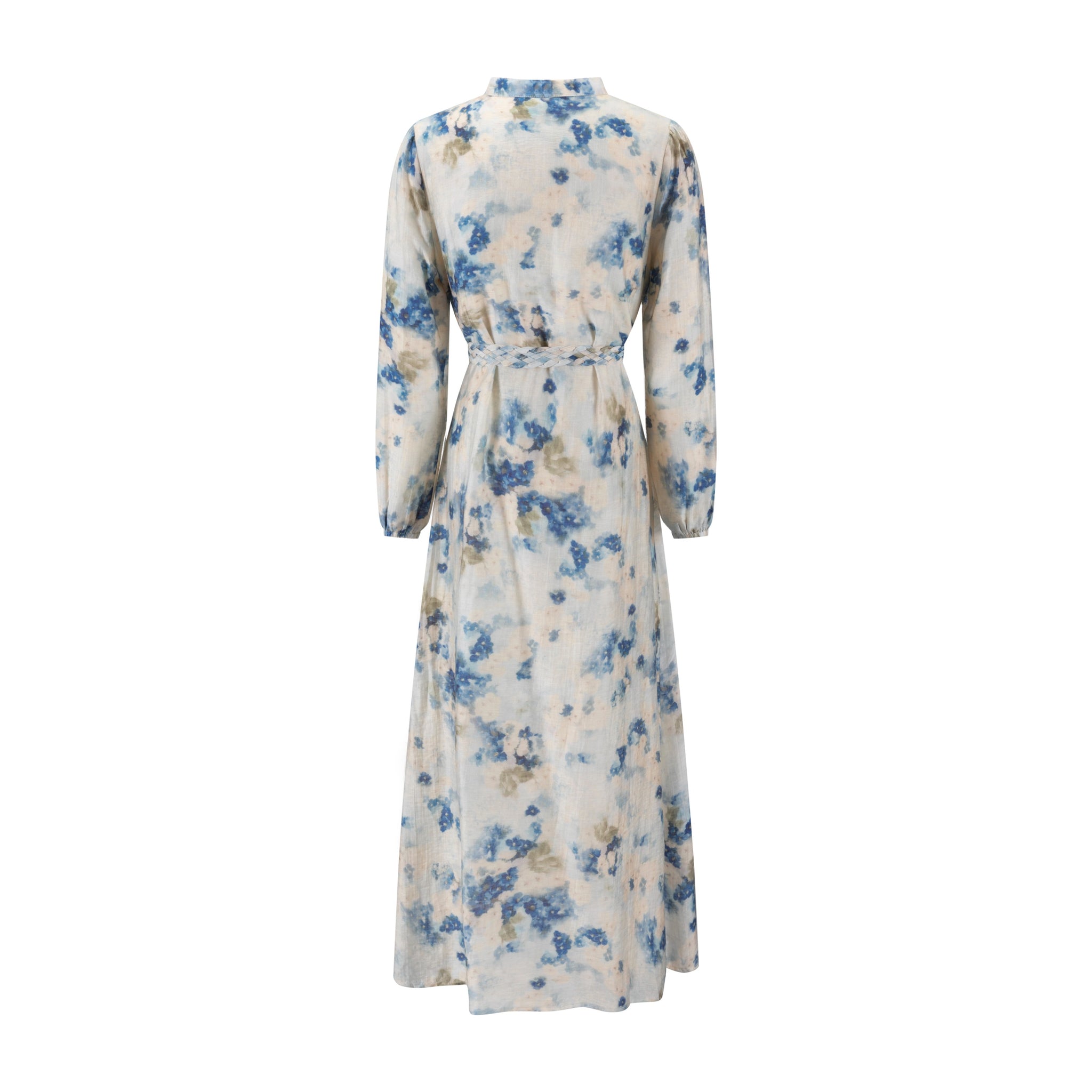 Cream Dress With Floral Print - Blue