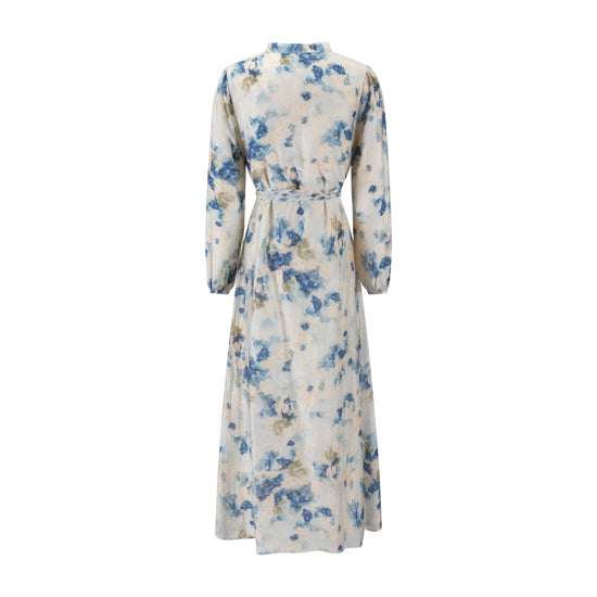 Cream Dress With Floral Print - Blue