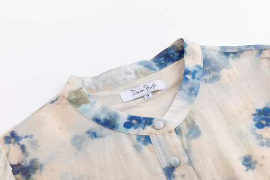 Cream Dress With Floral Print - Blue