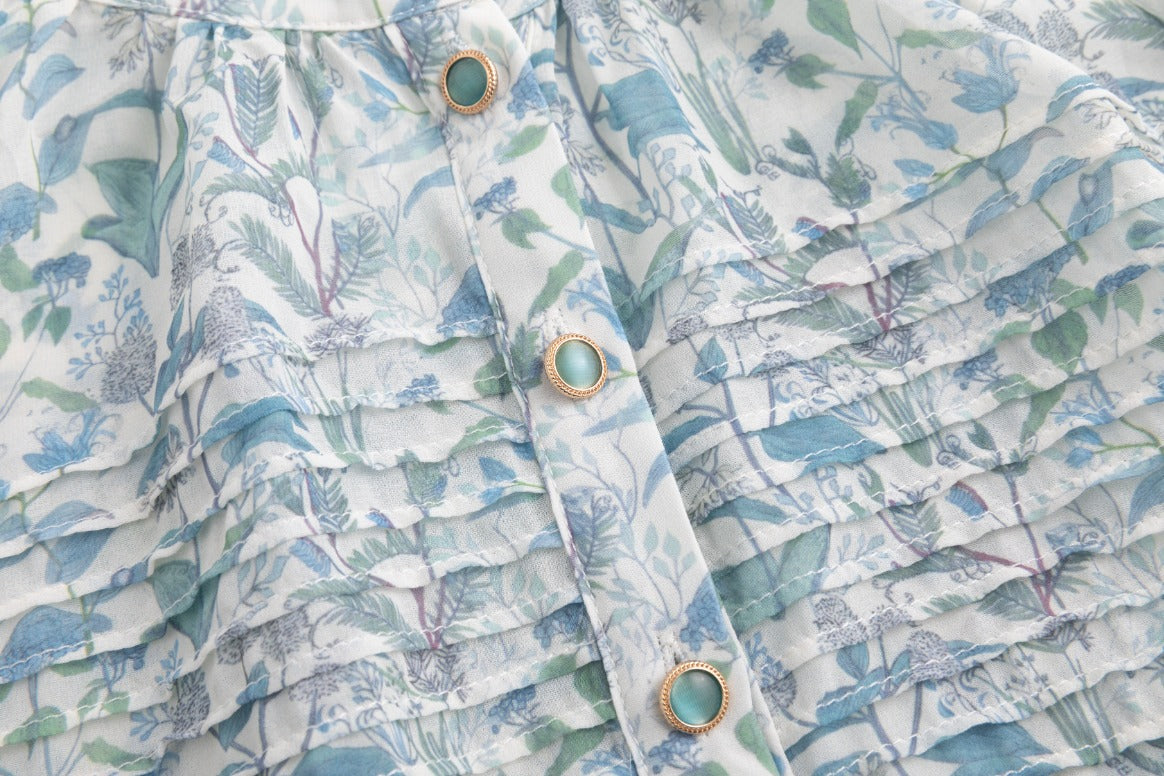 Blue Printed Flowy Dress