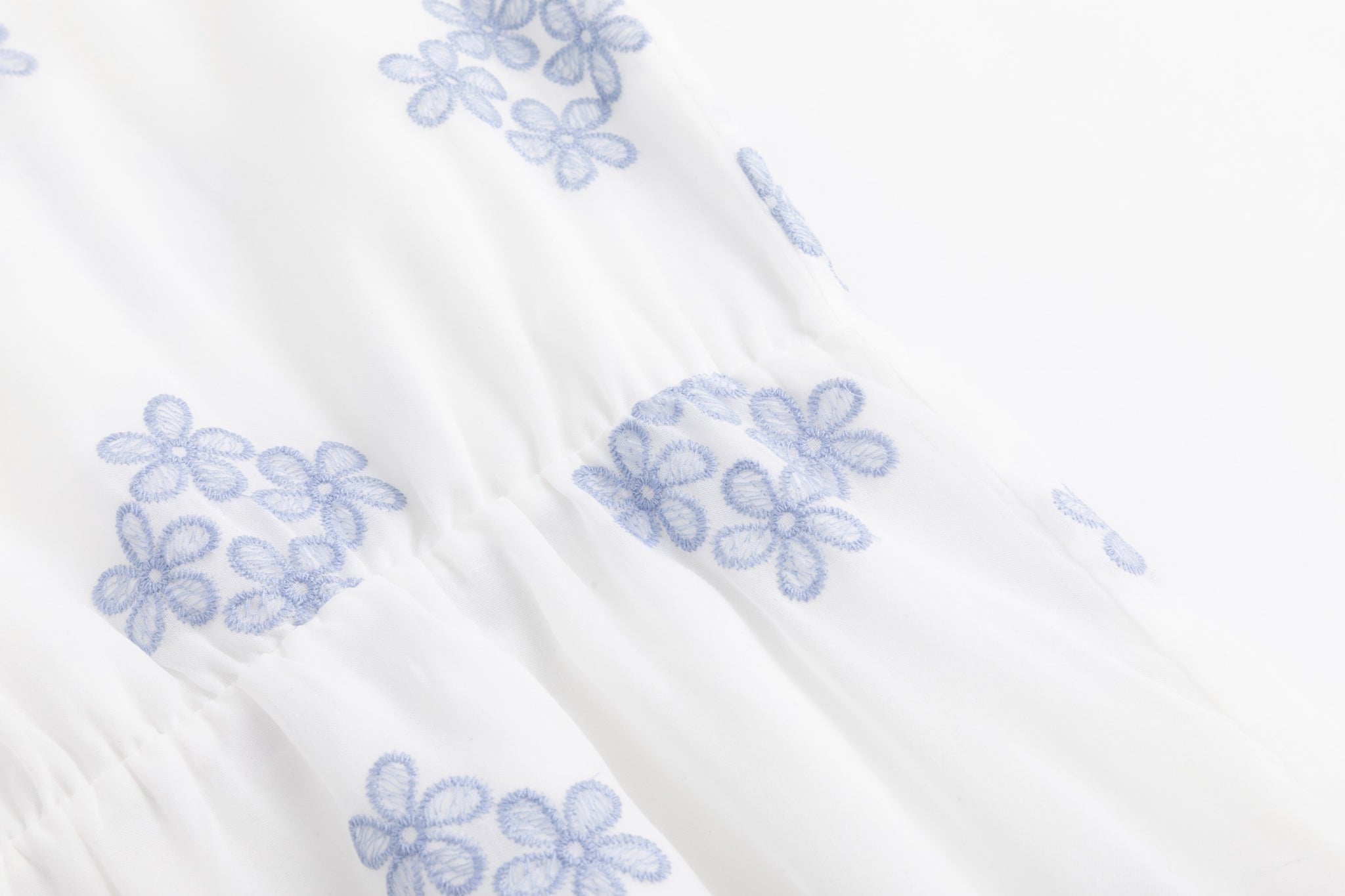 Ivory Dress With Blue Floral Embroidery