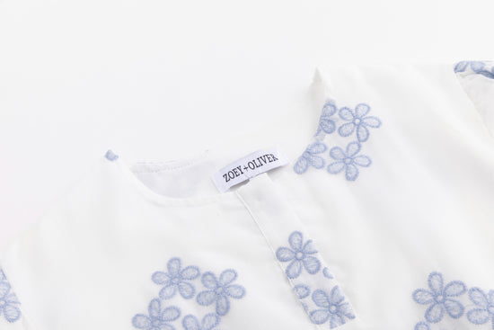 Ivory Dress With Blue Floral Embroidery
