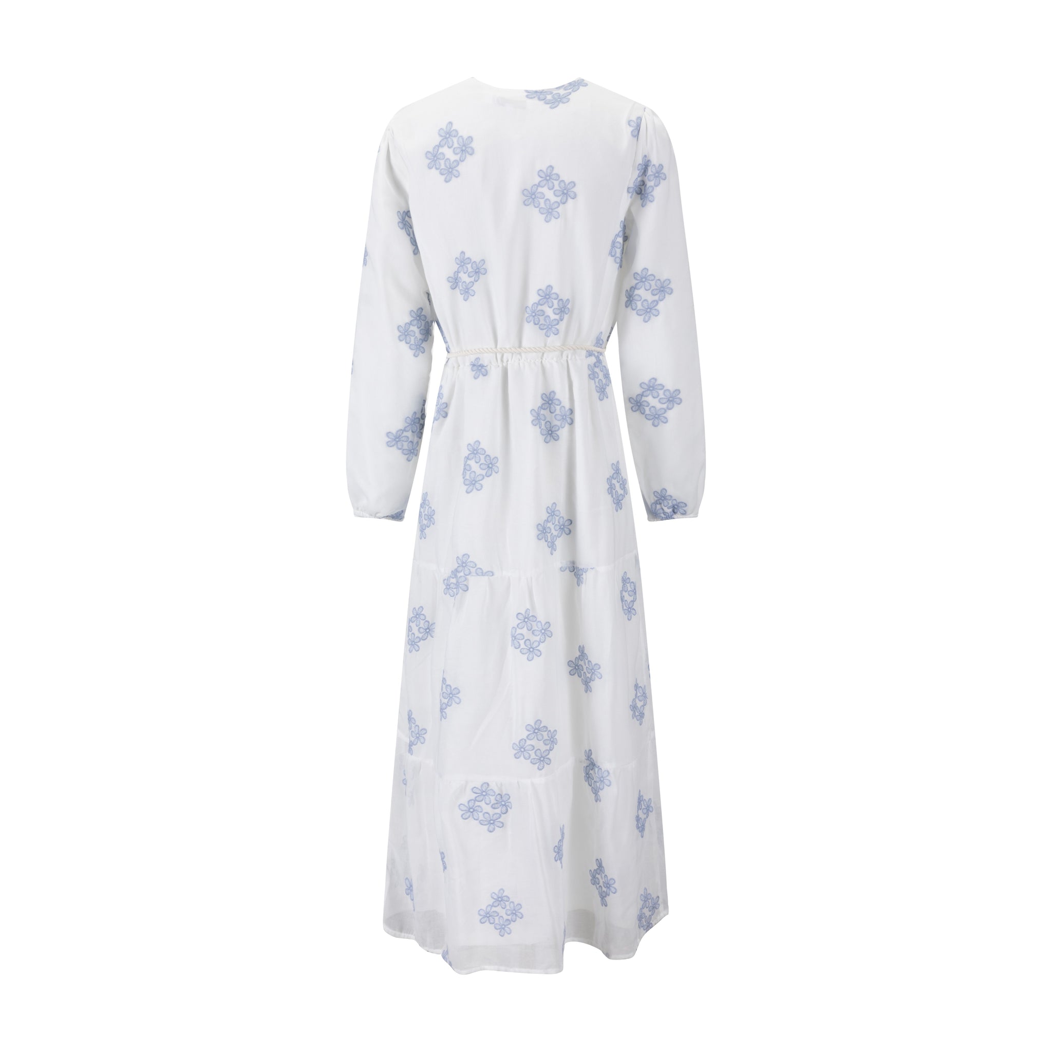 Ivory Dress With Blue Floral Embroidery