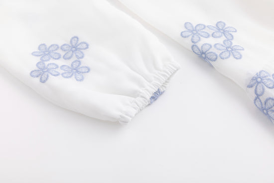 Ivory Dress With Blue Floral Embroidery