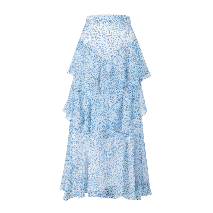 Blue And White Printed Layered Skirt