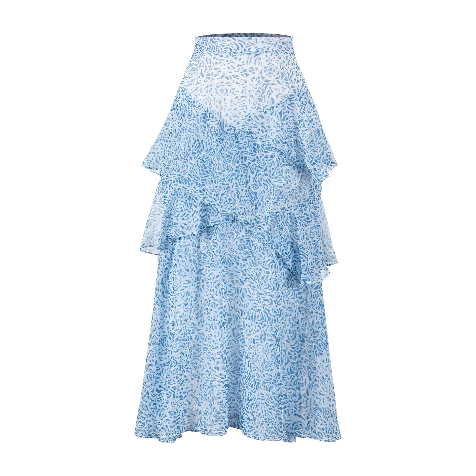 Blue And White Printed Layered Skirt