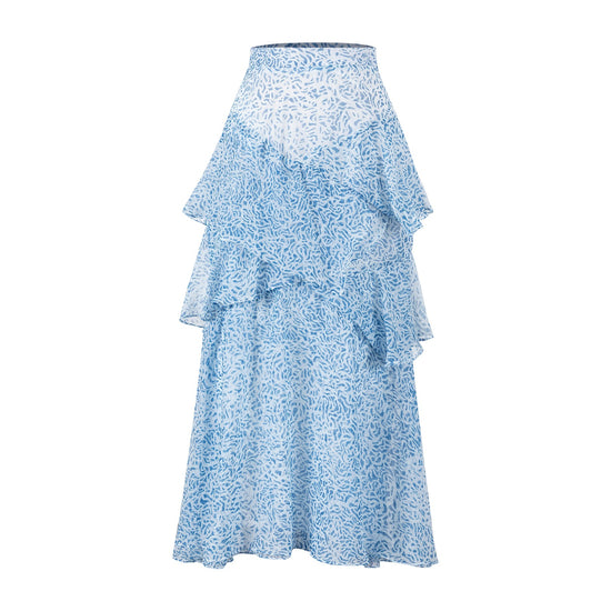 Blue And White Printed Layered Skirt
