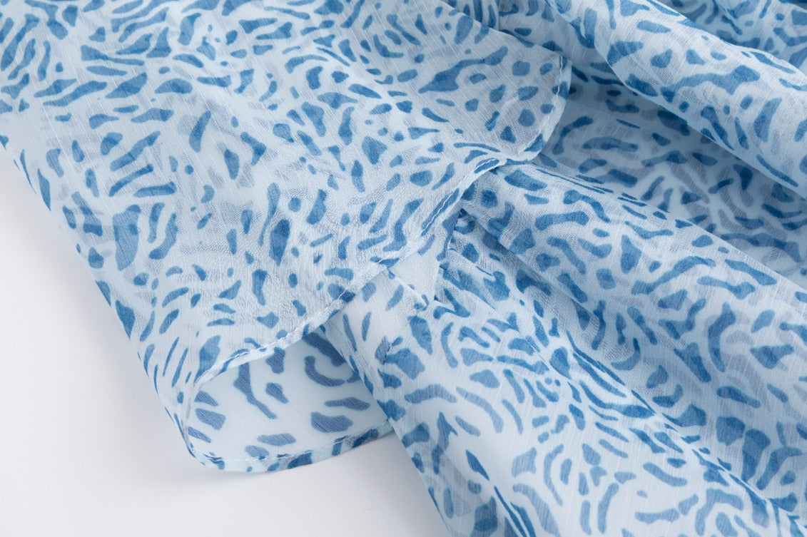Blue And White Printed Layered Skirt