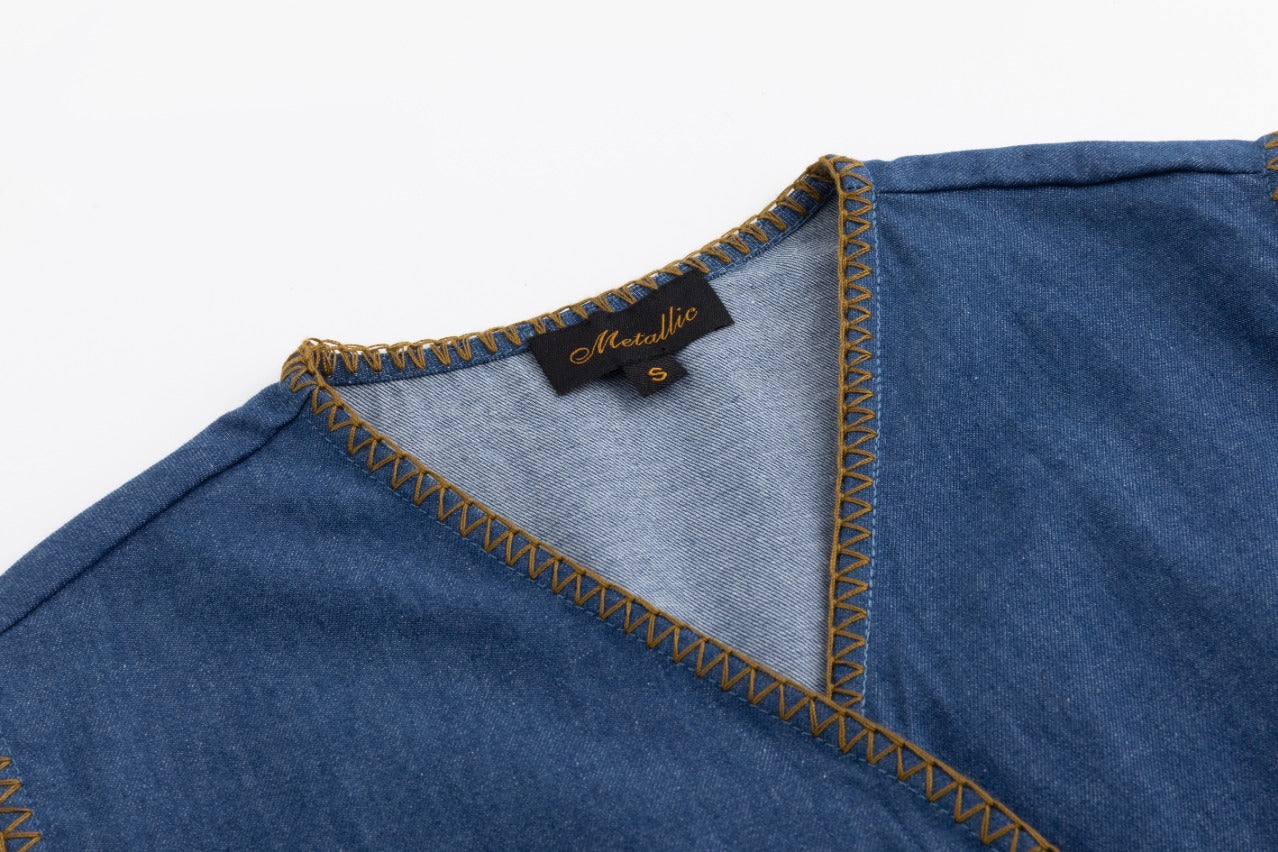 Denim Jumper With Tan Topstitching