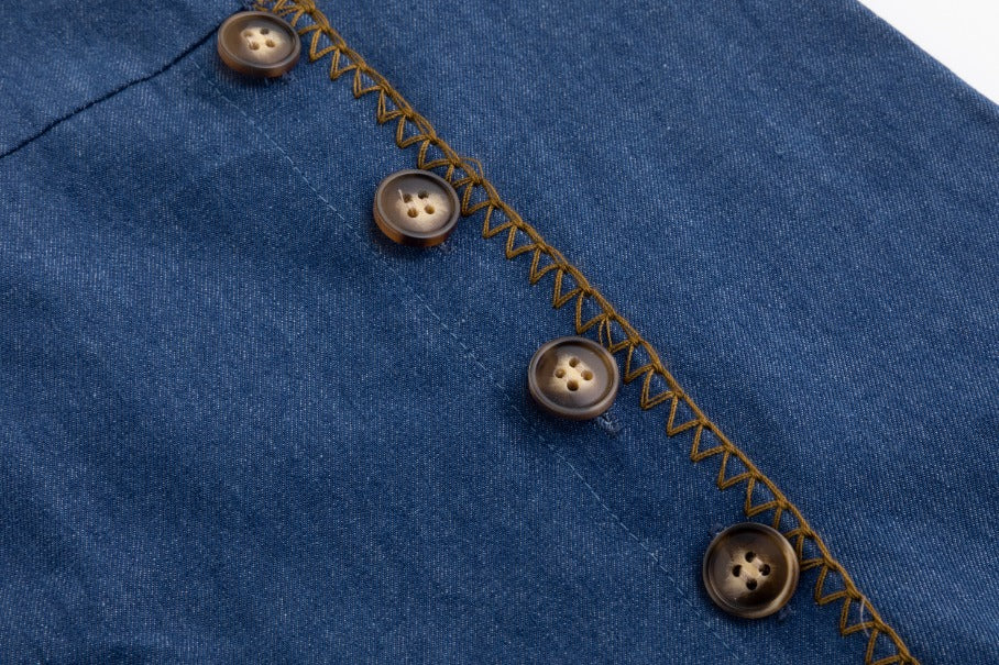 Denim Jumper With Tan Topstitching