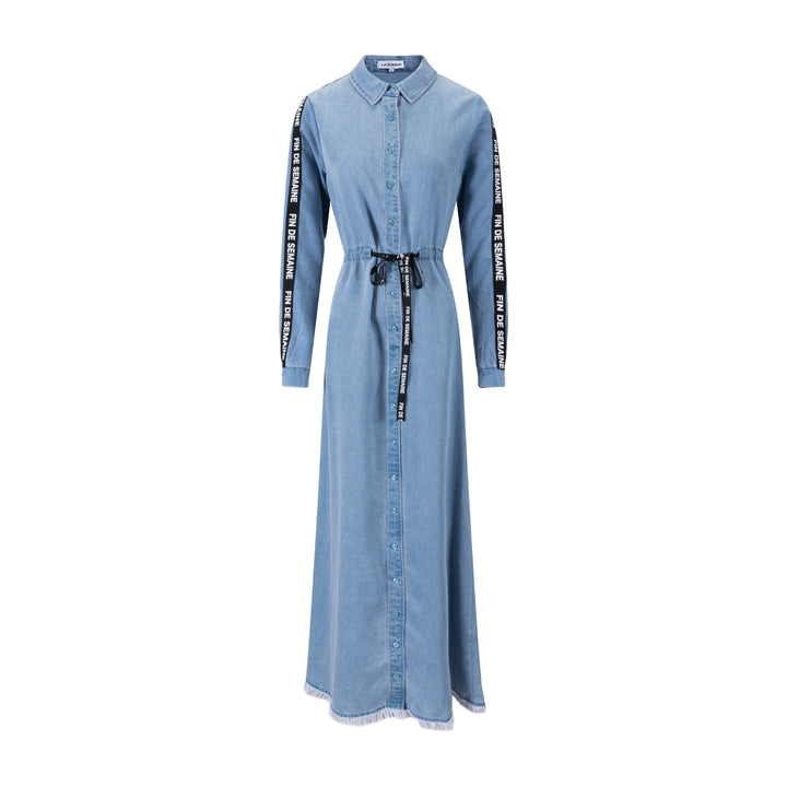 Drawstring Denim Dress - Blue